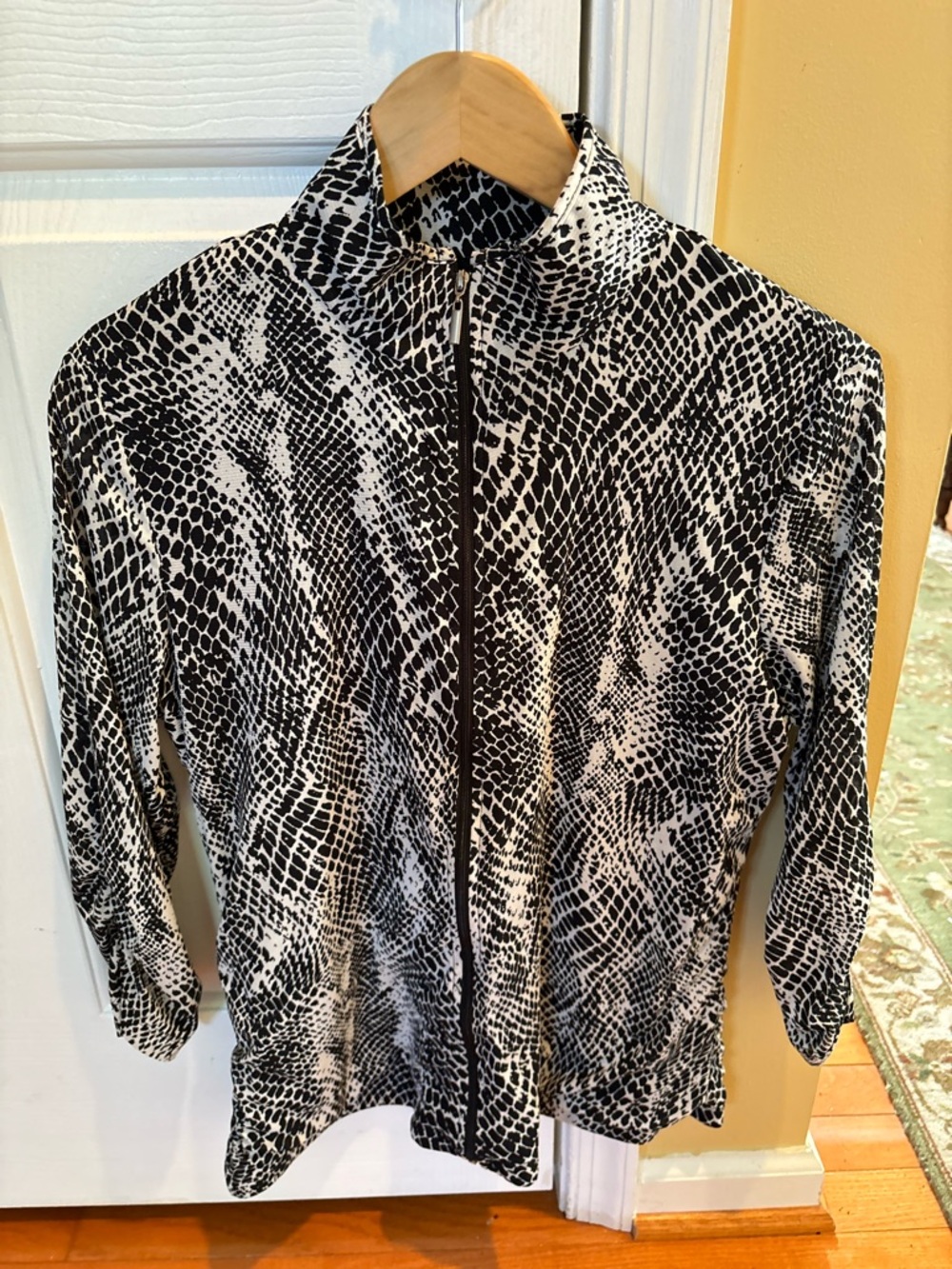 Chico's Black and White Animal Print Jacket, Size 2